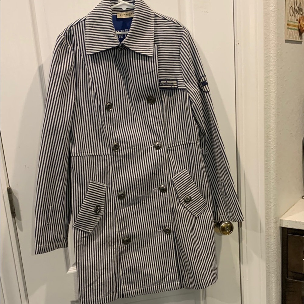 Burberry Blue Label Navy and White Striped Coat